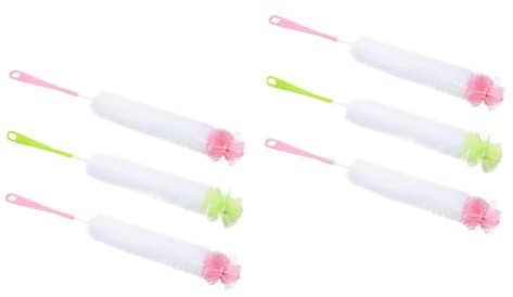GLEAVI 6pcs Ergonomic Long Handle Bottle Brush Cup Brush Cleaner Sponge Scourers Multifunctional Cleaning Tools for Glass Bottles Water Cups Random Color