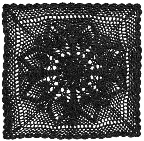 BOMHCS Tapetes cuadrados de encaje con flores de loto de ganchillo de 14.5 a 15.5 pulgadas, cesta de tazas, manteles individuales de plantas verdes, posavasos de mesa hechos a mano (1, negro)