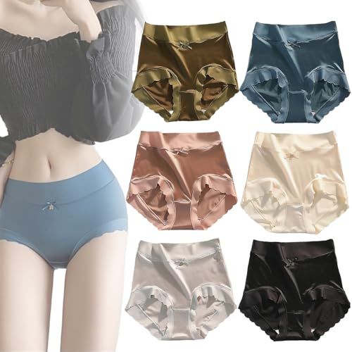 ELDEMA Culottes en Satin de Soie glacée de qualité supérieure pour Femmes, 6 pièces, Taille Haute, Ultra-Fines, Confortables, contrôle du Ventre, Slips façonnants, Culottes sous-vêtements (XL)