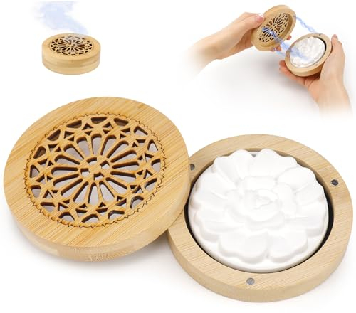 Difusor Aceites Esenciales Sin Agua Difusor de Aceites Esenciales Aire Aromático Piedra con Caja de Incienso de Madera para Sala de Estar Baño Coche Aromaterapia y Decoración