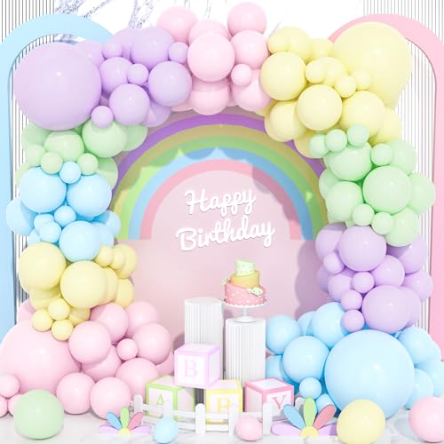 Pastel Rainbow Balloons, 120 Pcs Assorted Color Party Latex Balloon Arch Garland Kit with Different Sizes 18/12/10/5 Inch Colorful Candy Macaron Balloons for Girl kids Birthday Baby Shower Party Deco