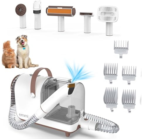 Emmi-pet Grooming Kit Home - Rasoio per cani 6 in 1 con aspirapolvere | Trimmer, pettine e aspirapolvere | 6 accessori professionali | 3 livelli di aspirazione | cura degli animali domestici per cani