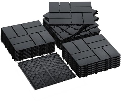 SAILARY Lot de 36 dalles de terrasse emboîtables en plastique pour extérieur, toutes saisons, imperméables, 30,5 x 30,5 cm, carreaux de sol pour piscine, balcon, jardin, porche, gris foncé