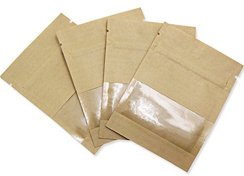 PABCK Resealable Kraft Paper Window Bag for Seeds Sample Spice 50Pcs 3Sizes