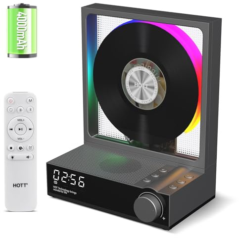 HOTT Portable CD Player,Retro Bluetooth 5.3 CD Players for Home,Music Player with HiFi Speaker,4000mAh Recheageable/Remote Contro/RGB Night Light/Sleep Timer/U Disk/Micro SD/AUX Desktop CD Players