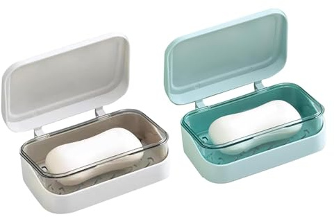 KBCYRT 2pcs Rectangular White Plastic Soap Dish With Lid, Travel Soap Case, Shower, Home