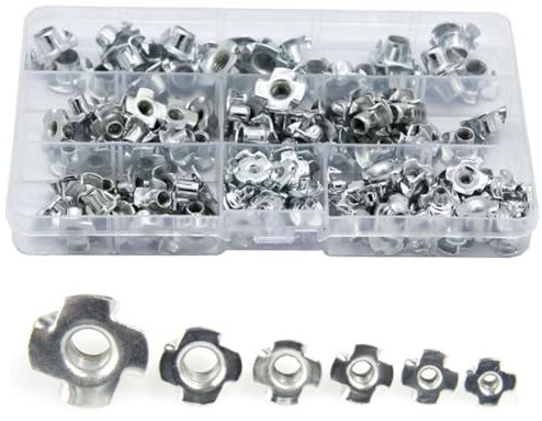 Dadi a T a 4 Punte, Dadi a Percussione, Drive in Dado, 160 Pezzi Dado a Quattro Punte Guida, Adatto per Mobili in Legno, Tubi, Costruzioni, Lamiere, Legname (M3 / M4 / M5 / M6 / M8 / M10)