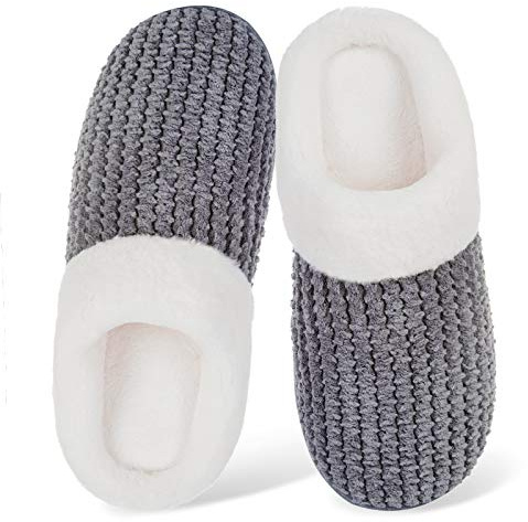 WateLves Women's Slippers Comfort Memory Foam Coral Fleece Slippers Plush Lining House Shoes for Indoor & Outdoor (Dark Gray, 39.5)