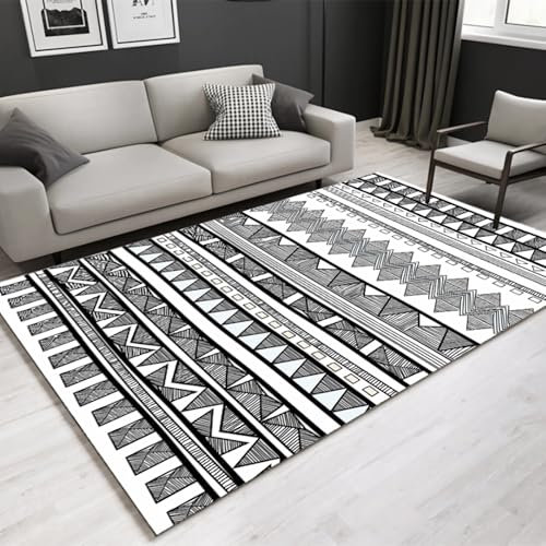 Teppich pflegeleicht,Weiß Schwarz Grau Streifen Design Fleckenresistent Teppich,Zimmer deko terasse,140x200cm