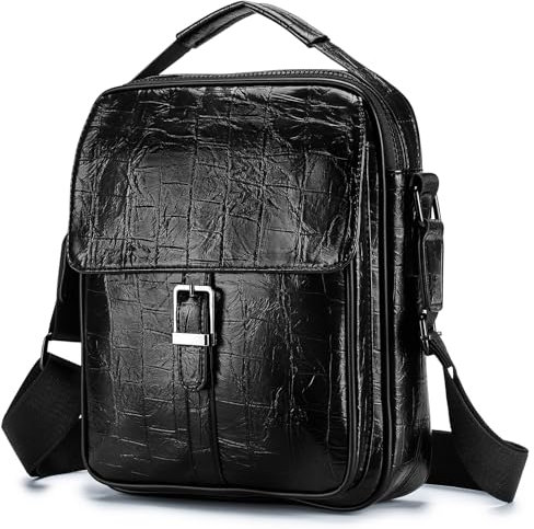 SUCIKORIO Leder Umhängetasche Herren Groß, Multi-Pocket Schultertasche Männer Ipad 11 Zoll 30x25x10cm Wasserdicht Sling Crossbody Bag Herrentasche Handtaschen Mit Oberem Griff für Arbeit, Reise
