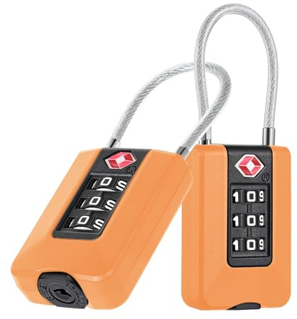 ZHEGE Kofferschloss Zahlenschloss 3 Stellig, TSA Schloss (2, Orange) | Flexible Kabel, Zelt Schloss, Weißen Zahlen, Gepäckschloss, Reiseschloss, Kabelschloss für Koffer, Rucksack, Hostel