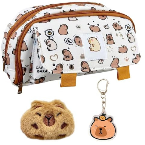 1 Stück Cartoon-Tier-Federmäppchen, Ausgestattet Mit 1 Stück Anhänger Und 1 Stück Plüschbrosche, Niedliches Federmäppchen, Federmäppchen Mit Großer Kapazität, Schreibwaren Für Studenten