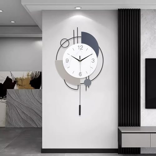 TOHOOYO Relojes de pared para decoración de sala de estar, relojes de pared decorativos grandes, funcionan con pilas para dormitorio, cocina, oficina, casa, reloj de pared grande de metal con péndulo,