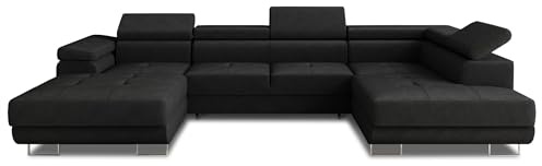 Sofnet Wohnlandschaft Caris U mit Schlaffunktion und einstellbare Kopfstützen, Ecksofa mit Zwei Bettkästen, Couch, Sofa, Bettsofa (Schwarz (Kronos 07), Ecksofa Links)