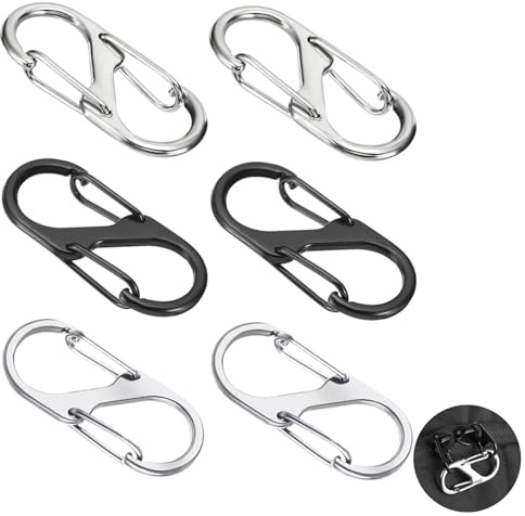 Lot de 6 verrous de bagages en acier inoxydable, accessoires essentiels pour sac antivol avec mousquetons et tirettes de fermeture éclair pour voyage, randonnée, tente, sac à main et bagages