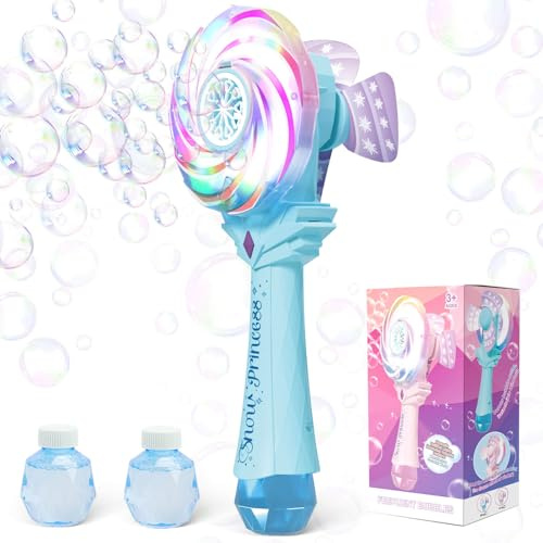 Britik Bubble Wands for Kids Age 4-8: Windmill Light Up Automatic Bubble Machine Rechargeable with 2 Bubble Solution Outdoor Party Birthday Toys for Toddlers, Gift for 3 4 5 6 7 8 Year Old Girls Blue