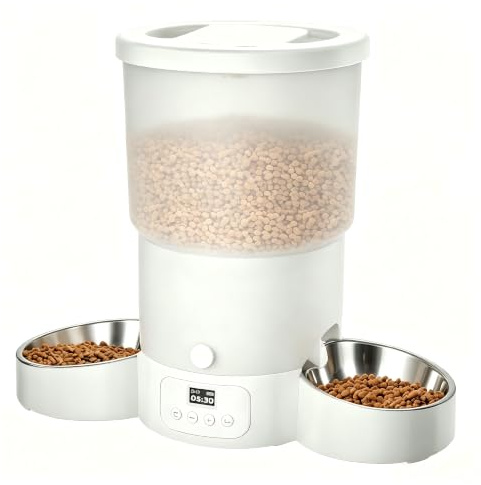 Gimars 5L Futterautomat Katze 2 Näpfe mit LCD-Anzeige Einfache Einrichtung, Programmierbar für 1–6 Mahlzeiten Katzenfutter Automat, Futterautomat Hund, 10 s Sprachruf Automatischer Futterspender Katze