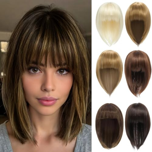 PARXITN Hair Topper für Frauen Synthetische Haarteile 30cm Hair Toupet mit Pony Gerade Wiglets Haarteile für Dünnes Haar Mittelbraun mix Dunkelblond