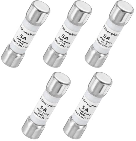 QUARKZMAN 5er Packung Glas Sicherung 5A, Träge Feinsicherung 10X38mm Zeitverzögerungssicherung 600V AC für DIY-Inverter-Schaltkreisplatine