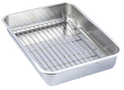 JISADER Bandeja para Hornear con Rejilla, Bandeja Coladora de Aceite Multiusos, Bandeja para Galletas, Bandeja para Horno con Rejilla para Asar Alimentos Y Ve, 36x27x7cm