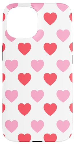 Custodia per iPhone 15 Carino Pattern di Mini Cuori Rosa e Rossi per il Giorno
