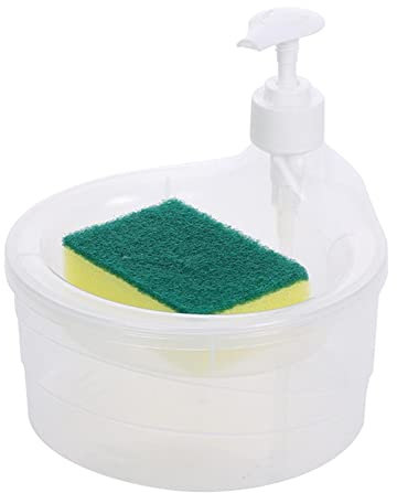 Dispensador de jabón y soporte para estropajo, práctico dispensador de jabón de cocina para el hogar, transparente