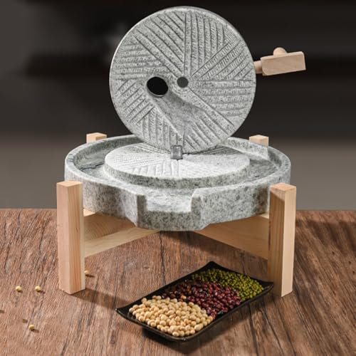 25 * 35cm Hand Grain Mill Stone Grinder, Household Natural Stone Grinding Disc, Solid Stainless Steel Grinding Core, Dry/Wet Grain Grinder, for Bean Wheat Spice Powder
