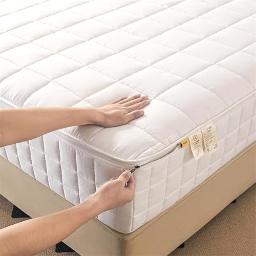 TYYUETY Coprimaterasso Matrimoniale con Cerniera, coprimaterasso Spesso, coprimaterasso Traspirante-White- 80x180+10cm