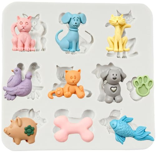 Sijiangmold Tier Silikonformen Hund Katze Schwein Vogel Fisch Fondant form | Kuchendekoration Cupcake Topper Süßigkeiten Polymer Ton Blütenpaste