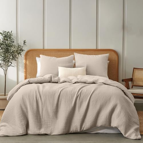 Dreamzie Musselin Bettwäsche 155x220 cm aus 100% Baumwolle – Bettwäsche Set mit 1 Bettbezug und 2 Kissenbezügen 80x80 cm – Oeko-Tex Bettwäsche mit Reißverschluss – Taupe