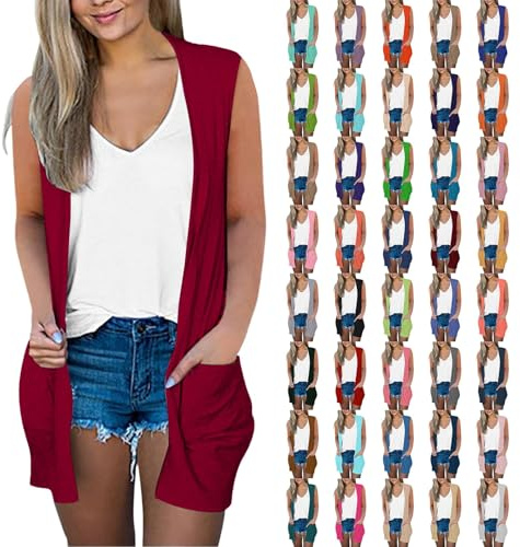 Gilet lavorato a maglia da donna senza maniche, cardigan da donna lungo taglie forti cardigan estivo leggero cardigan in maglia con tasche giacca estiva tinta unita cardigan in maglia fine elegante