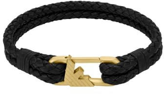 Emporio Armani bracelet pour homme en acier inoxydable ou en cuir avec fermoir à maillons, Or et noir crémeux
