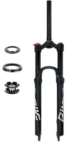 JNTFNE 26/27,5/29 Zoll Federweg 120 mm Mountainbike-Federgabel MTB-Luftgabel Gerades Rohr Gewindelos 1-1/8“ Scheibenbremse QR 9x100 mm Remote Lockout Vorderradgabeln (Farbe: Schwarz, Größe: 29 Zoll)
