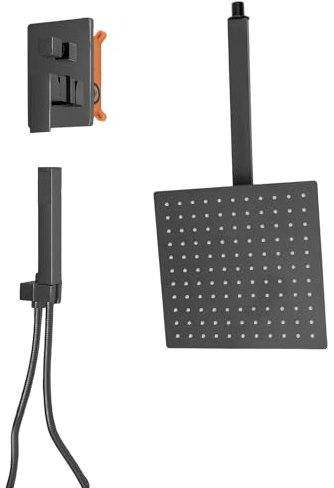 Ensemble de douche noir encastré avec pommeau de douche à effet pluie, cascade, pour hôtels, établissements de bain, piscines, salles de sport