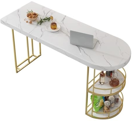 GEK208130 Zuhause Leichter Luxus-Stehtisch aus Marmor mit doppeltem Stauraum, Wohnzimmer-Trennwand, Insel-Stehtisch Thekentisch(Gold,140 * 45 * 100cm)