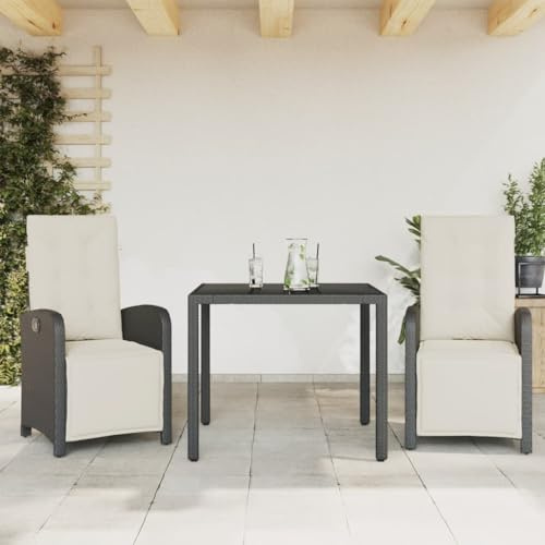 WSJHUHK Möbel, Outdoor-Möbel, Gartenmöbel-Sets, 3-teiliges Bistro-Set mit Kissen, schwarzes Polyrattan