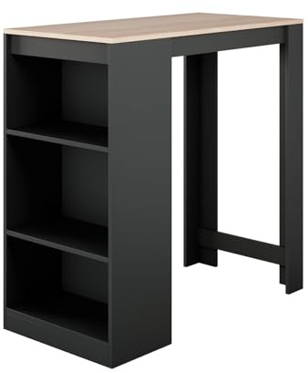 MB Muebles Bonitos | Küchentisch mit Regal | Bartresen für küche | Bartische im modernen Stil | Farbe Schwarz und Sonoma matt | Breite 110 x Höhe 103 x Tiefe 50 cm | Modell Kyra