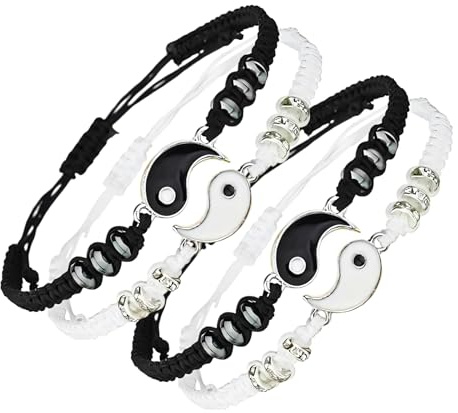 Jecdfs 4 Verstellbare Yin Yang Armbänder für Paare und beste Freunde, Personalisierte Freundschaftsarmbänder aus hochwertigem Material, Handgefertigte Schnurarmbänder mit Anhängern für jeden Anlass