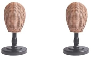 Juego de 2 soportes de cabeza de maniquí de ratán para sombreros y pelucas, color negro
