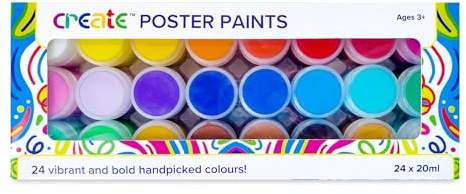 Create Poster Paint Set 24 pcs x 20 ml - Washable Pigmented Colors for Crafts and Decorations - Classroom and Home Paint Kit for Beginners and Artists - Holiday Art Supplies and Season Gift List