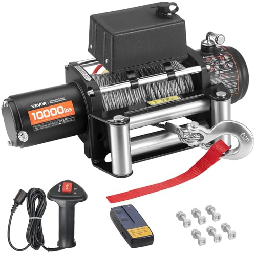 VEVOR Electric Winch, 10000 lbs Load Capacity, 12V DC Truck Winch with Φ21/64 in x 65 ft Steel Rope, Wireless & Wired Remote Control, IP55 Waterproof for Towing SUV Jeep Trailer Boat Off-Road Vehicle