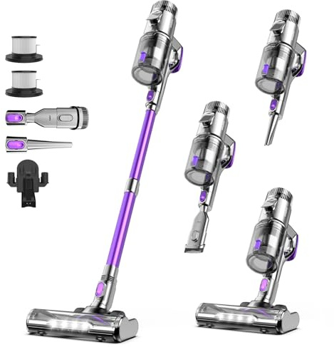 FixtFixer V10 Cordless Vacuum Cleaner, 500W/60000PA Stick Vacuum with 1.1L Dustbin, Wall-mounted Charging/Removable Battery, 80Mins, Anti-Tangled Handheld Vacuum for Pet Hair, Hard Floors