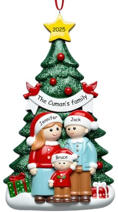 BemayStar Personalisierte Weihnachtskugeln mit Namen und Jahr, Familien Christmas Decorations, Handgemachter Harzanhänger, 2025 Familien 1-10 Personen,3 Personen