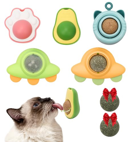 Goosheep Catnip Roller Ball Catnips Wall Ball 5 Piece (3 Nips,2 Worm Galls) with 2 Replacement Cat nip Balls As Present