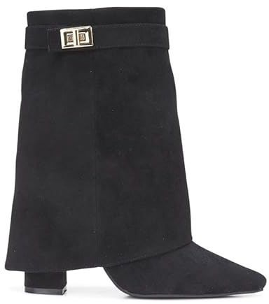 sole london LADIES Women's Ankle Fold Over Buckle Fashion Zip Pointed Block Heel Boots – Stylish Ruched Design – Comfortable Mid-Block Heel – Faux Leather & Faux Suede_SUEDE 5