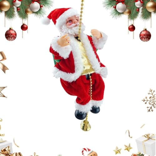 Generisch Kletternder Weihnachtsmann am Seil, 2026 Neu Weihnachtsmann Leiter mit Musik, Hängende Weihnachtspuppe Klettern Santa Weihnachtsfigur für Weihnachtsbaum, Fenster, Wände, Garten (A)