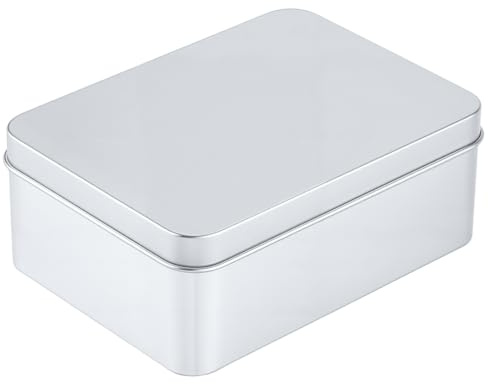 CREATCABIN Caja de almacenamiento de lata metálica con tapas Contenedores rectangulares vacíos de placa de lata Caja de almacenamiento portátil de plata Caja almacenamiento multipropósito 12.5x9x4.8cm