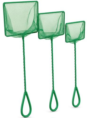Aquarium Kescher Set 3 Größen – Garnelen Netz, Fischnetz, Fischfangnetz, Köderfisch Netz – Feinmaschiges Aquarium Fischnetz aus Polyester – Schonend für Fische & Garnelen
