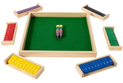 IZDUDO Shut The Box Game, 6 Players Classic Traditional Wooden Board Games