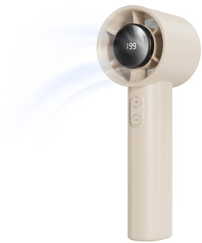 LUXVANO Ventilador de Mano Recargable, Mini Ventilador USB Portátil, 199 Velocidades Ajustables, Batería 3000mAh hasta 13h, Pantalla LED, Silencioso para Oficina, Viajes y Camping, Amarillo
